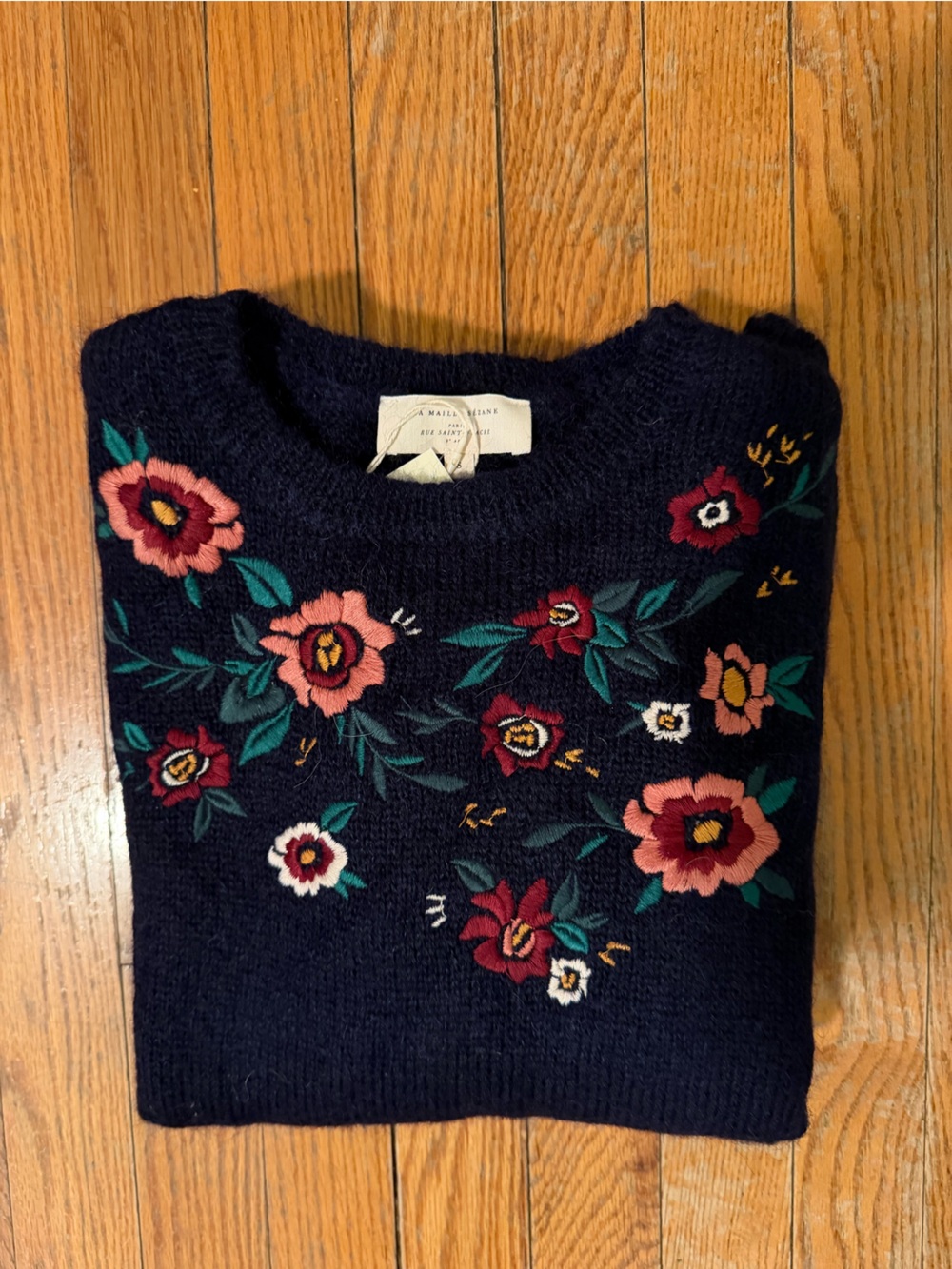 NWT Sezane Pam jumper in Marine Floral Embroidery - Picture 2 of 8